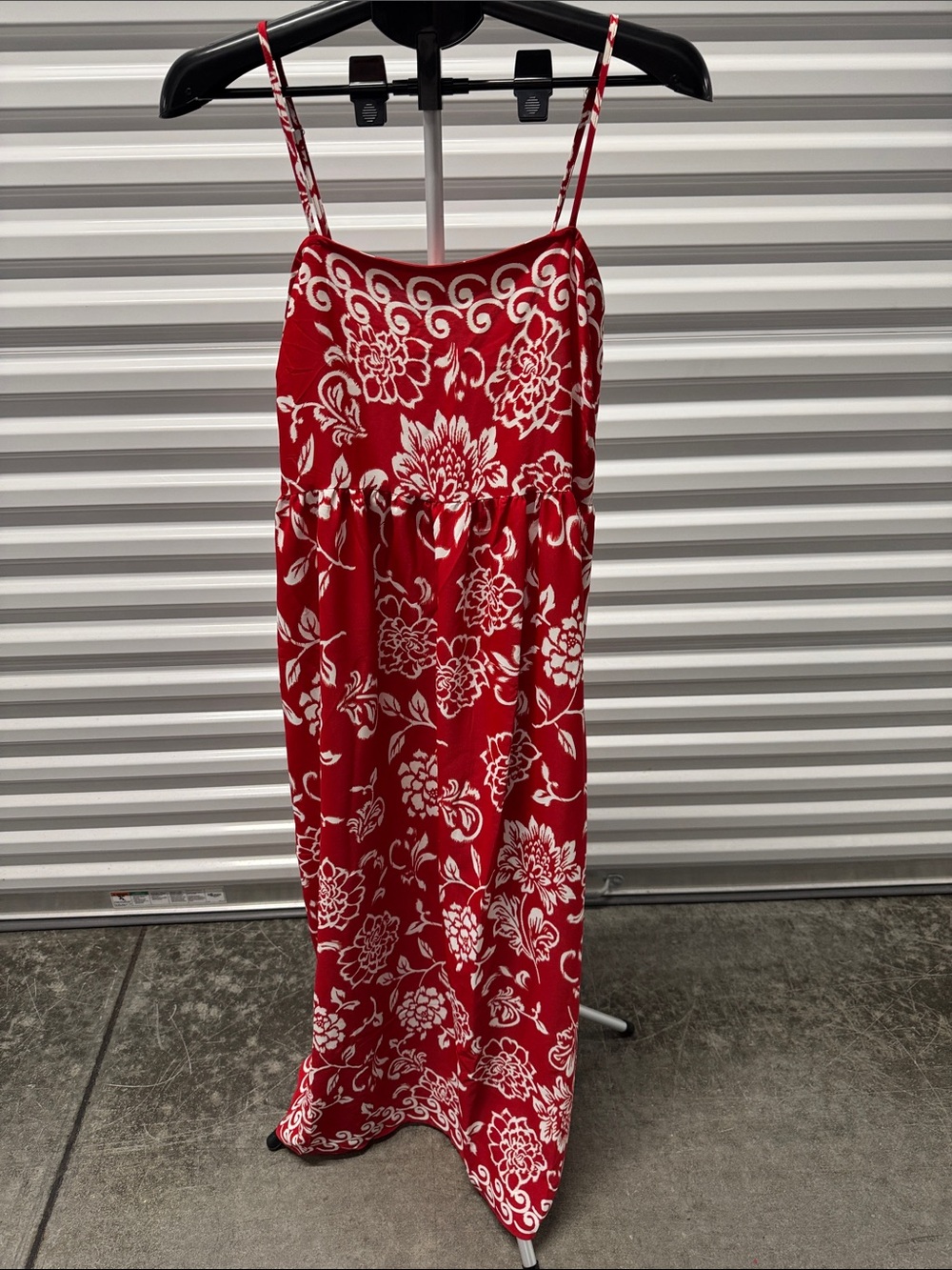 Red & White Floral Spaghetti Strap Maxi Dress